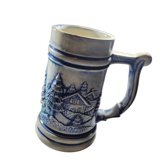 Vintage Blue & White Ceramic Stein mug Village Scene Hays Marked Base 6.5 Inches - Picture 1 of 4